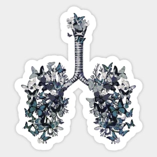 Lung Anatomy art,blue butterflies, Cancer Awareness Sticker